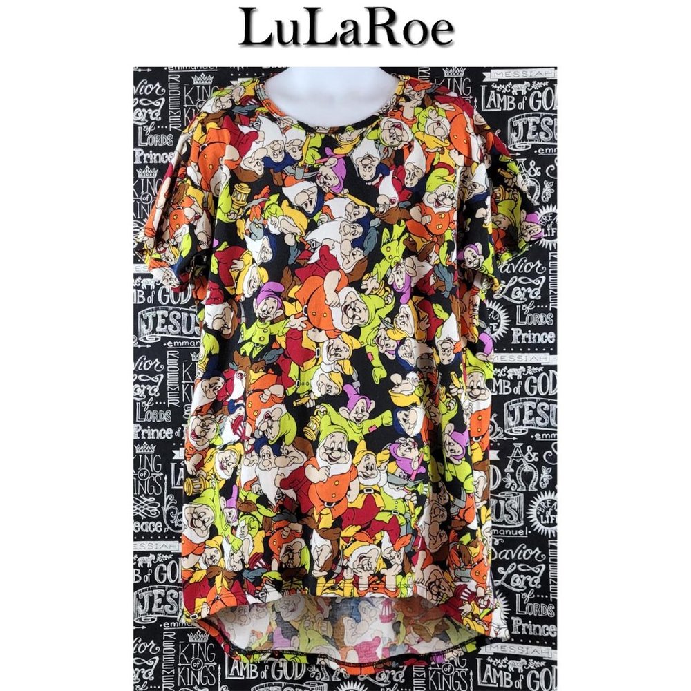 LuLaRoe Snow White & Seven Dwarfs High Low Short Sleeve Shirt Size 10